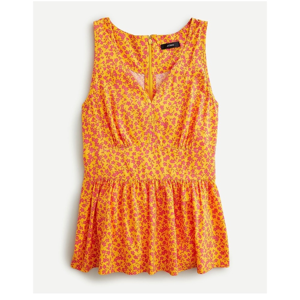 J.Crew Women's 4 Yellow Pink Floral Sleeveless Peplum Top